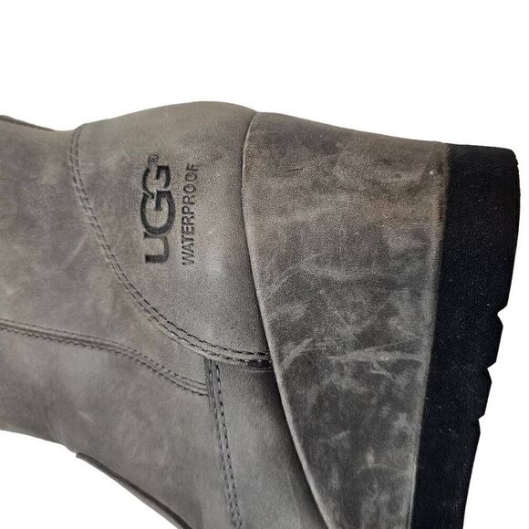UGG Joely Wedge Boot 1012528 Gray Leather Zip Waterproof Lined Boots Size 7 - Picture 6 of 12